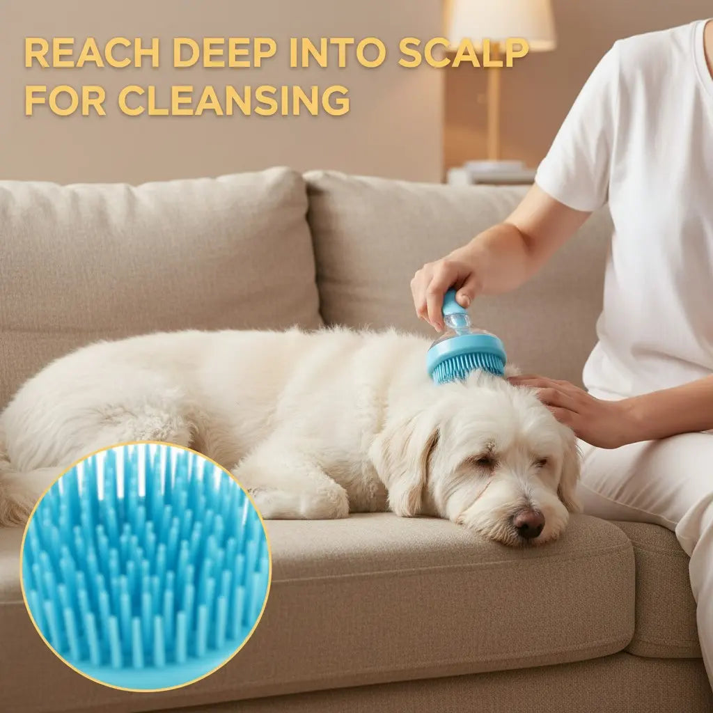 2026 Professional 2-In-1 Pet Bath and Grooming Deshedding Brush with Integrated Soap Dispenser, 8In x 3In x 4In, Gentle Massage Tool for Dogs and Cats, Enhances Coat Care and Bathing Experience, Promotes Blood Circulation