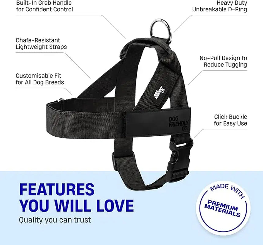 Dog Friendly Co. Harness - Easy to Fit No-Pull Design - Safe Secure and Comfortable - Ideal for All Dogs - Chafe-Resistant Lightweight Straps - Adjustable Straps for Perfect Fit Walking Harness