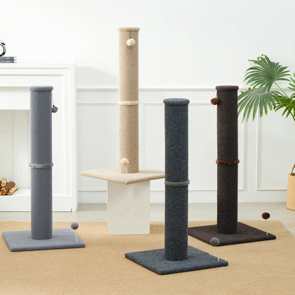 Made4Pets Plain Freestanding Sisal Scratching Post for Indoor Cats, 19.25" L X 19.25" W X 41.73" H, Sturdy Base, Replaceable Spring Toy, Space-Saving Compact Build, Supports Healthy Nails, Vertical Scratcher