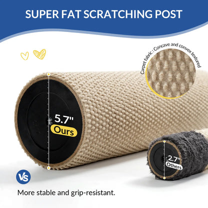Made4Pets Plain Freestanding Sisal Scratching Post for Indoor Cats, 19.25" L X 19.25" W X 41.73" H, Sturdy Base, Replaceable Spring Toy, Space-Saving Compact Build, Supports Healthy Nails, Vertical Scratcher